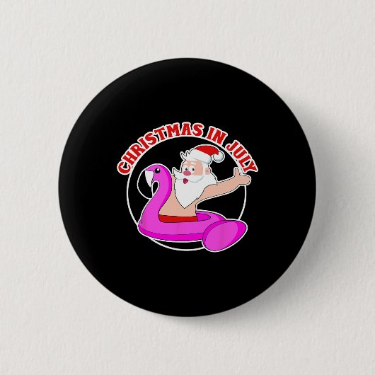 Weihnachten im Juli Santa Flamingo Pool Float Button (Vorderseite)