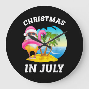 Weihnachten im Juli Santa Flamingo Pool Sommer Große Wanduhr