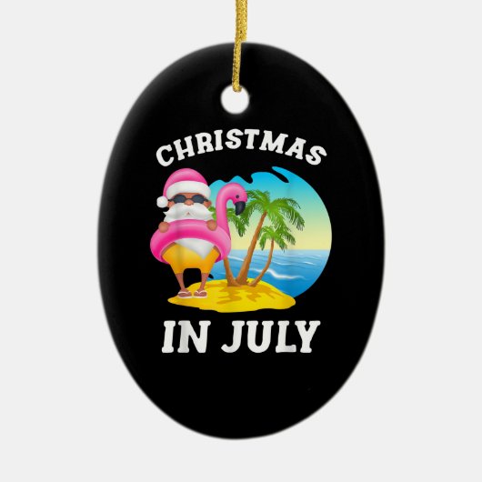 Weihnachten im Juli Santa Flamingo Pool Sommer Keramik Ornament (Vorne)