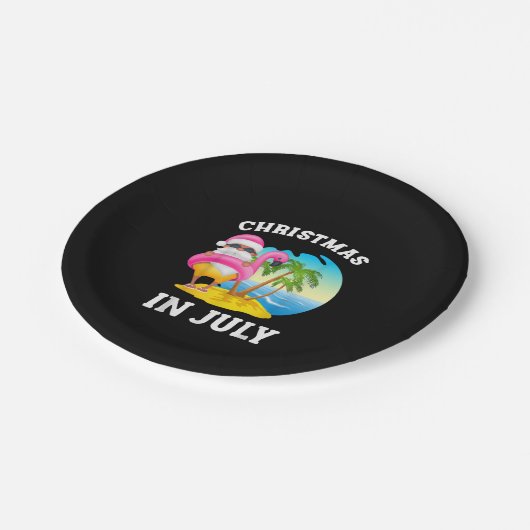 Weihnachten im Juli Santa Flamingo Pool Sommer Pappteller (Schrägansicht)
