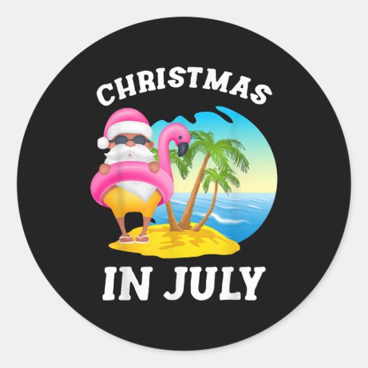 Weihnachten im Juli Santa Flamingo Pool Sommer Runder Aufkleber (Vorderseite)