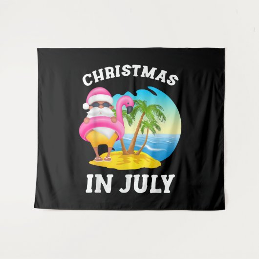 Weihnachten im Juli Santa Flamingo Pool Sommer Wandteppich (Vorderseite (Horizontal))