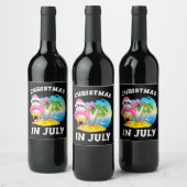 Weihnachten im Juli Santa Flamingo Pool Sommer Weinetikett (Flaschen)