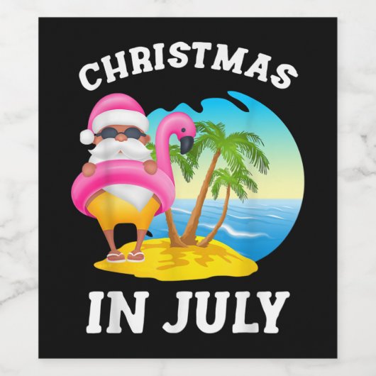Weihnachten im Juli Santa Flamingo Pool Sommer Weinetikett (Einzelnes Label)
