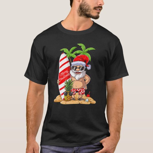 Weihnachten im Juli Santa Hawaiian Sommer Surf Sur T-Shirt (Vorderseite)