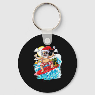 Weihnachten im Juli Santa Hawaiian Surfen Schlüsselanhänger