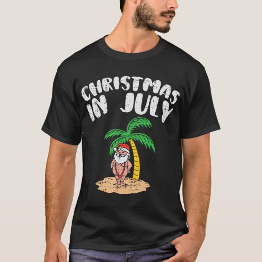 Weihnachten im Juli Santa Palm Tree Beach Sommer T T-Shirt (Vorderseite)