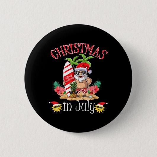 Weihnachten im Juli Santa Summer Beach Urlaub Button (Vorderseite)