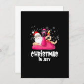 Weihnachten im Juli Santa Summer Flamingo Pool Flo Einladung (Vorne/Hinten)