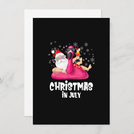 Weihnachten im Juli Santa Summer Flamingo Pool Flo Einladung (Vorne/Hinten)