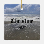 Weihnachten im Juli Santa Surf Keramikornament (Rückseite)