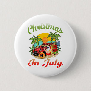Weihnachten im Juli Santa Surft Sommer Santa Hawai Button