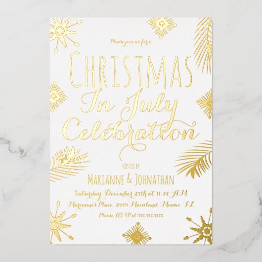 Weihnachten im Juli Schneeflocke Rot gepresst Folieneinladung (Vorderseite)