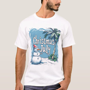 Weihnachten im Juli Schneemann- und Palmenbaum-Des T-Shirt