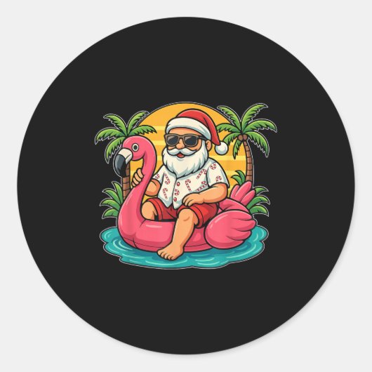 Weihnachten im Juli Shirt Santa Flamingo Float Men Runder Aufkleber (Vorderseite)