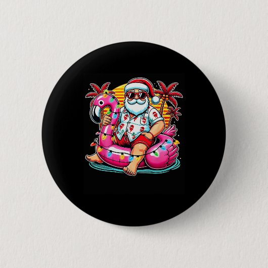 Weihnachten im Juli Shirt Santa Flamingo Float Som Button (Vorderseite)