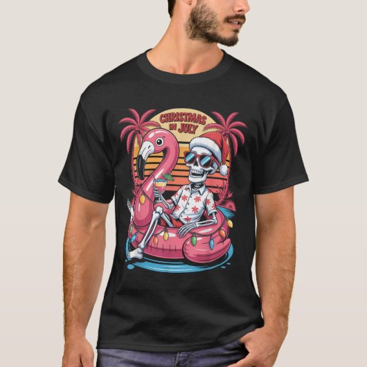 Weihnachten im Juli Skeleton Flamingo Float Sommer T-Shirt (Vorderseite)