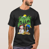 Weihnachten im Juli Snowman auf Palm Tree Tropical T-Shirt (Vorderseite)