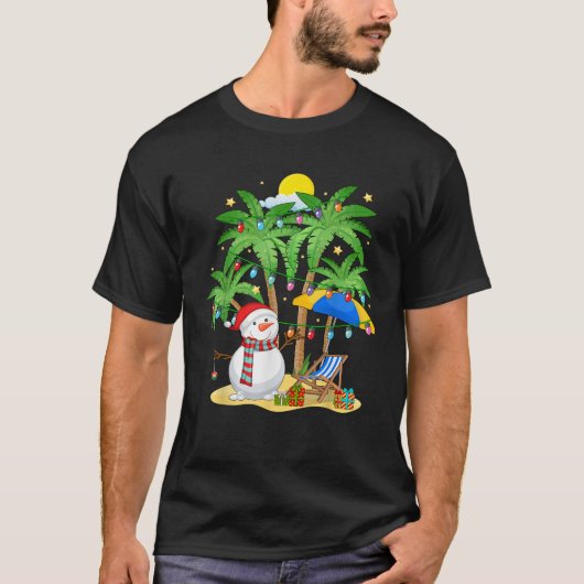 Weihnachten im Juli Snowman auf Palm Tree Tropical T-Shirt (Vorderseite)
