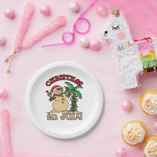 Weihnachten im Juli Snowman Sand Beach Pappteller (Party)