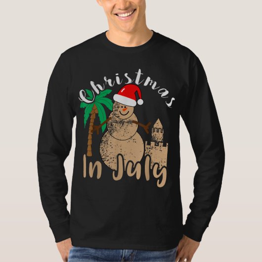 Weihnachten im Juli Snowman Sand Burg Palm Tree Sa T-Shirt (Vorderseite)