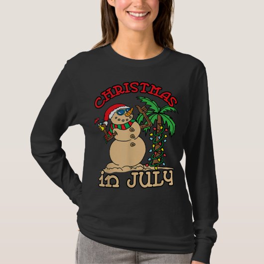 Weihnachten im Juli Snowman Sand Palm Tree Sommer T-Shirt (Vorderseite)