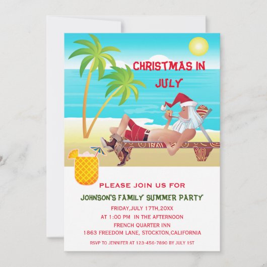 Weihnachten im Juli Sommer oder Beach Party Einladung (Vorderseite)