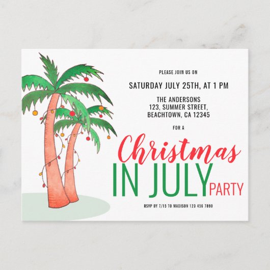 Weihnachten im Juli Sommer Party Einladungspostkarte (Vorderseite)