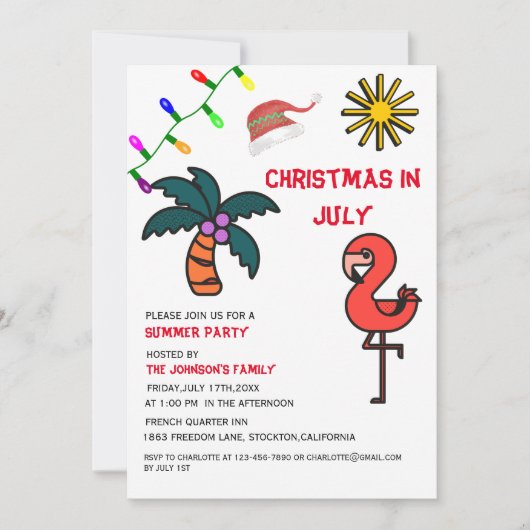 Weihnachten im Juli Sommer Party Flamingo Einladung (Vorderseite)