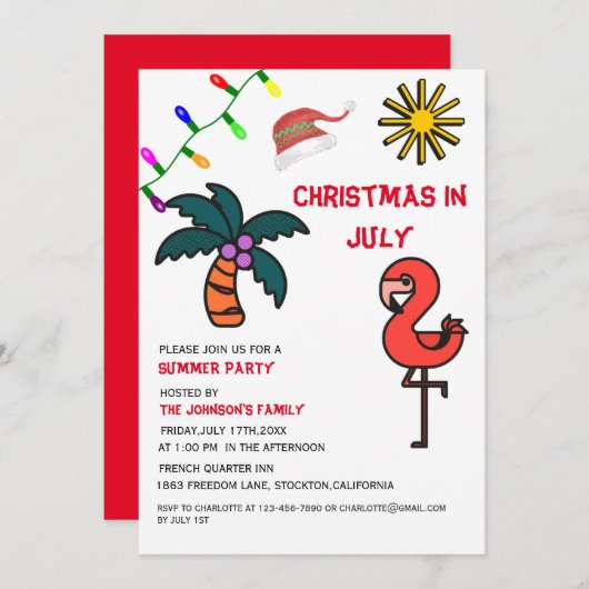 Weihnachten im Juli Sommer Party Flamingo Einladung (Vorne/Hinten)