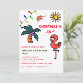 Weihnachten im Juli Sommer Party Flamingo Geburtst Einladung (Stehend Vorderseite)