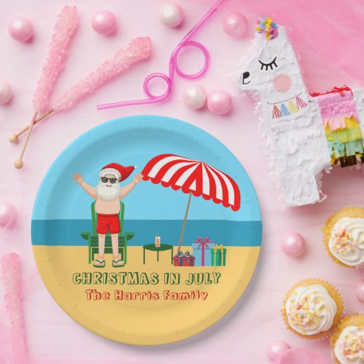 Weihnachten im Juli Sommer Santa Claus Beach Party Pappteller (Party)