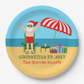 Weihnachten im Juli Sommer Santa Claus Beach Party Pappteller (Vorderseite)