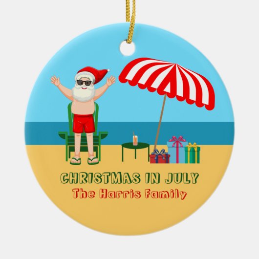 Weihnachten im Juli Sommer Weihnachtsmann Niedlich Keramik Ornament (Vorne)