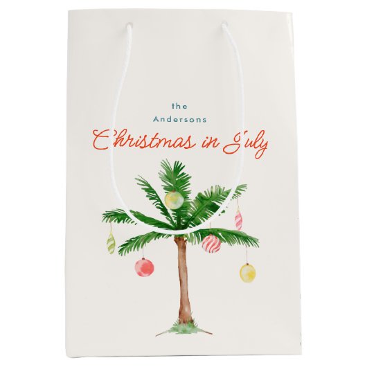 Weihnachten im Juli Sommerpalmenbaum mit Ornamente Mittlere Geschenktüte (Vorderseite)