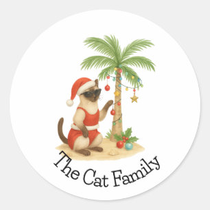 Weihnachten im Juli Sommerthema für Cat Lovers Runder Aufkleber