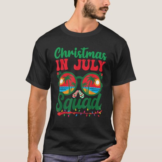 Weihnachten im Juli Squad Retro Sunglass Palm Tree T-Shirt (Vorderseite)