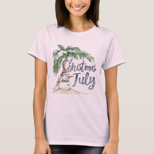Weihnachten im Juli Strand Schneemann & Palme T-Shirt