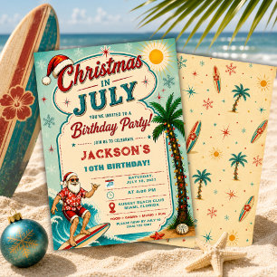 Weihnachten im Juli Surfen Santa Geburtstagsfeier Einladung