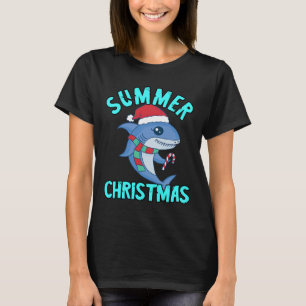 Weihnachten im Juli Süßer Santa Hai Fisch Xma T-Shirt