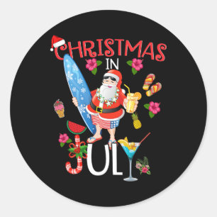 Weihnachten im Juli T-Shirt Lustiger Santa Sommer Runder Aufkleber