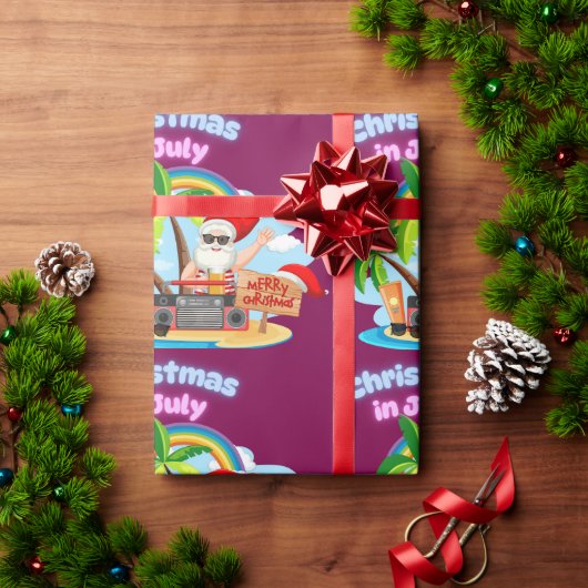 Weihnachten im Juli Tropisches Santa-Strand-Design Geschenkpapier (Feiertagsgeschenk)