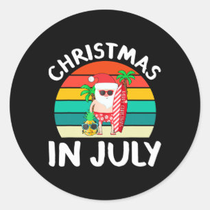 Weihnachten im Juli Vintage Santa Hawaiian Surfen Runder Aufkleber