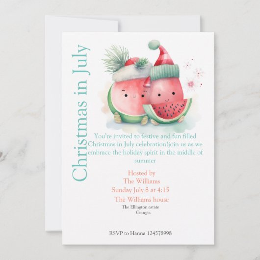 Weihnachten im Juli Wassermelone Einladung (Vorderseite)