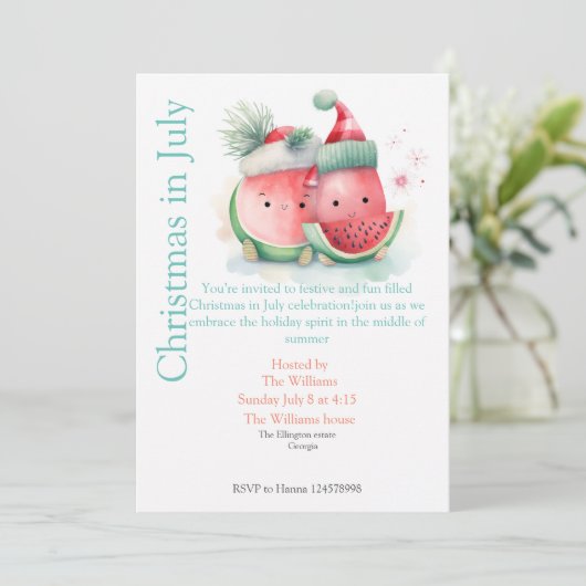 Weihnachten im Juli Wassermelone Einladung (Stehend Vorderseite)