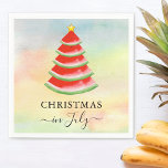 Weihnachten im Juli Watermelon Serviette<br><div class="desc">Diese lustigen Weihnachten im Juli Papier Napkins sind mit einer roten Wassermelone Weihnachtsbaum auf einem farbenfrohen Hintergrund dekoriert. Weil wir unsere Kunstwerke erstellen,  werden Sie dieses exakte Bild von anderen Designern nicht finden. Original Wasserfarbe © Michele Davies.</div>
