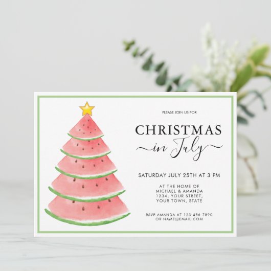 Weihnachten im Juli Watermelon Sommer Party Einladung (Stehend Vorderseite)