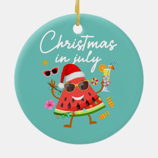 Weihnachten im Juli Watermelon Sommerurlaub Keramik Ornament (Hinten)