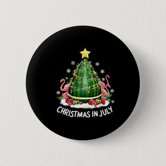 Weihnachten im Juli Watermelon Tree Funny Flamingo Button (Vorderseite)