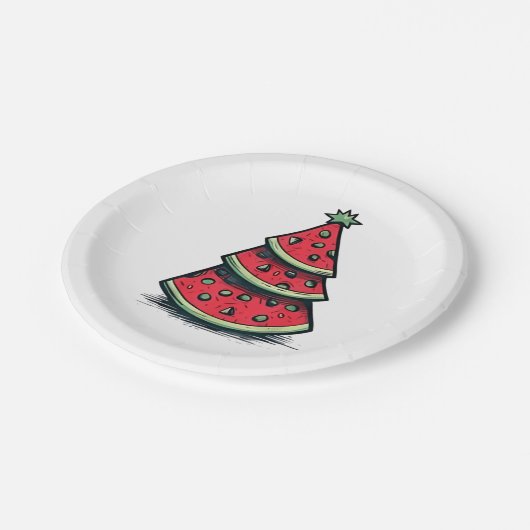 Weihnachten im Juli Watermelon Weihnachtsbaum Pappteller (Schrägansicht)
